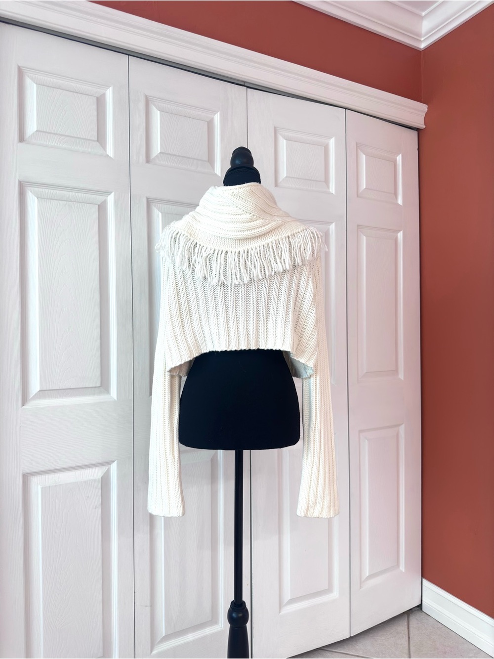 Miss Me Cream Cable Knit Cowl Neck Fringe Bell Sleeve Sweater - Picture 5 of 11